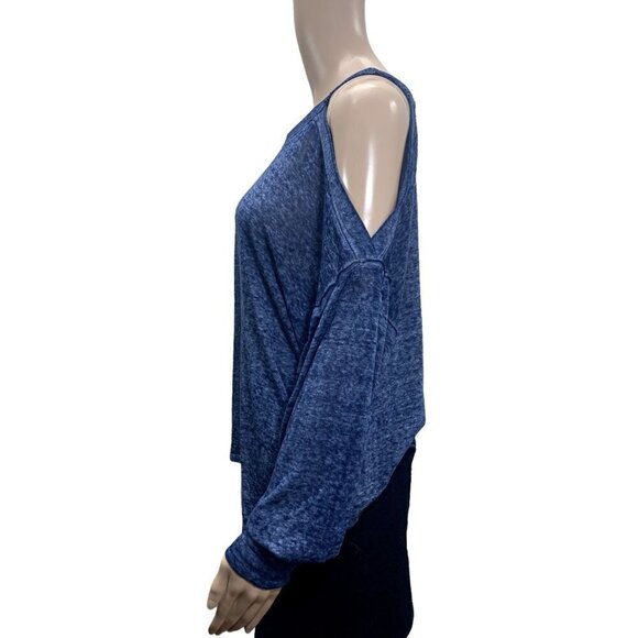 Free People Chill Out Cold Shoulder Boho Burn Out Top Small Blue OB984394 - Picture 4 of 6